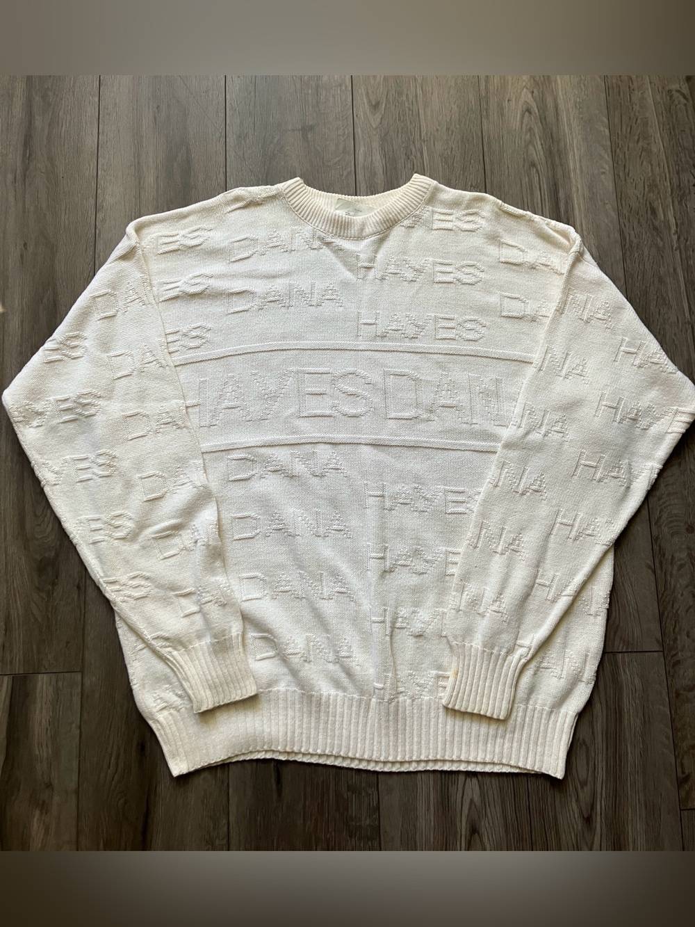 Premier Vintage Dana Hayes Knit Sweater Off White Monogram Spell Out Mens XL